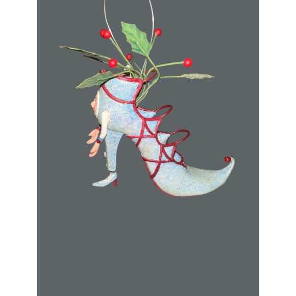 Department 56 Krinkles blue Shoe girl Ornament -  - Glittery High Heel with Elf - Picture 1 of 11